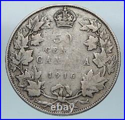 1916 CANADA UK King George V Vintage RARE Antique SILVER 50 CENTS Coin i85194