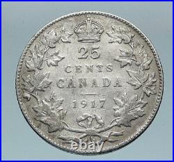 1917 CANADA UK King George V VINTAGE Antique RARE SILVER 25 CENTS Coin i85172