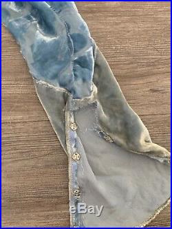 1920s 1930s Blue Silk Velvet Devore Jumpsuit One Piece Rhinestone Vintage Rare