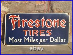 1930's Old Antique Vintage Very Rare Firestone Tires Porcelain Enamel Sign Board