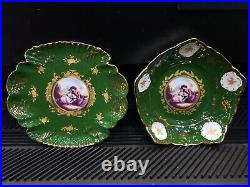 2 Very Unique Antique RARE Collectible Green With Gold Vintage Plates Limoges