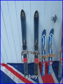 3 Rare Pairs Childrens Vintage Antique Wooden Skis Lodge Chalet Prop VM Winter