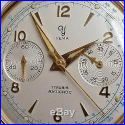 60's vintage watch mens RARE YEMA Chronograph Valjoux 92 Mint Condition