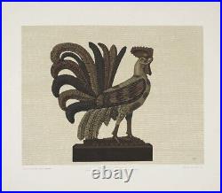 ALLEN RUSSELL SAALBURG Vintage Rare 1947 Serigraph CARVED WOOD ROOSTER