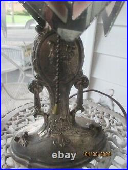 ANTIQUE Slag Glass Lamp Ornate Art Nouveau Deco CAMEO Crafts 14 VINTAGE RARE