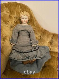 Antique 13 German Parian China Doll W Rare Fancy Hair & Amazing Original Dress