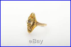 Antique 1850s 24k PURE GOLD NUGGET Mine Cut Diamond 14k Gold Ring RARE GOLD RUSH