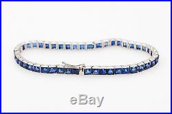 Antique 1920s $8000 20ct Blue Sapphire Platinum Engraved Tennis Bracelet RARE