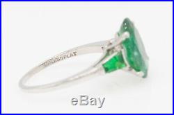 Antique 1940s 5ct Colombian Emerald Platinum Wedding Ring RARE