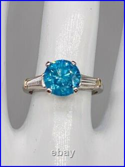 Antique $25,000 4ct Blue Round Diamond Platinum Wedding Ring HPHT RARE