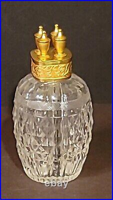 Antique 4 Chamber Elegant Decanter Heavy Cut Crystal Gold Wash Floral Top RARE