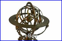 Antique Astrolabe Armillary Brass Desktop Globe Sphere Wooden Rare Vintage Gift