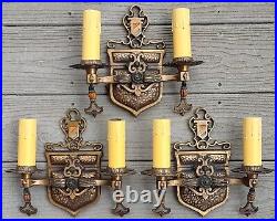 Antique Brass Sconces Light Fixtures French Renaissance Revival Art Nouveau Rare