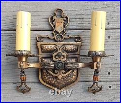 Antique Brass Sconces Light Fixtures French Renaissance Revival Art Nouveau Rare