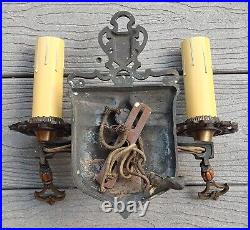 Antique Brass Sconces Light Fixtures French Renaissance Revival Art Nouveau Rare