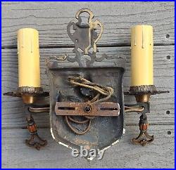 Antique Brass Sconces Light Fixtures French Renaissance Revival Art Nouveau Rare