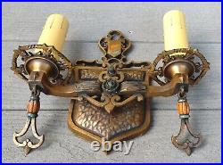 Antique Brass Sconces Light Fixtures French Renaissance Revival Art Nouveau Rare