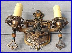 Antique Brass Sconces Light Fixtures French Renaissance Revival Art Nouveau Rare