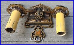 Antique Brass Sconces Light Fixtures French Renaissance Revival Art Nouveau Rare