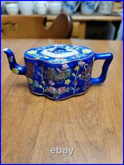 Antique Chinese Blue Teapot Rare Vintage