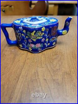 Antique Chinese Blue Teapot Rare Vintage