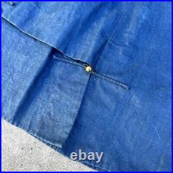 Antique Chinese Qing Dynasty Blue Indigo Robe Rare Gold Metal Buttons Vintage