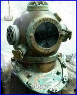 Antique Diving Helmet Vintage Anchor Marine Rare Divers Diving Helmet Green Look