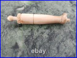 Antique Edwardian Carved c1850 Rare Elegant Needle Case Figure Leg Sewing Box