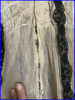 Antique Edwarian 1900s 1905 Tiered Lace Tulle Evening Gown Sheer Boning RARE