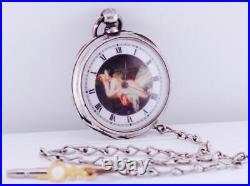 Antique Pocket Watch French Hand Engraved Silver Fancy Enamel Dial c1870's RARE