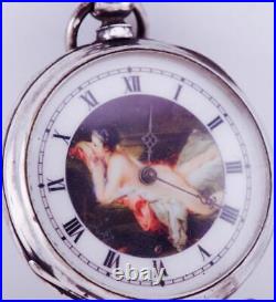 Antique Pocket Watch French Hand Engraved Silver Fancy Enamel Dial c1870's RARE