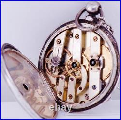 Antique Pocket Watch French Hand Engraved Silver Fancy Enamel Dial c1870's RARE