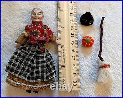 Antique Rare 4 German Character Old Woman Bisque Doll Halloween Witch Dollhouse