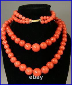 Antique Rare Chinese Red Coral Necklace Beads Gold 18k Clasp Lock 19th