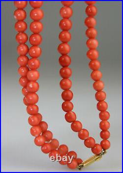 Antique Rare Chinese Red Coral Necklace Beads Gold 18k Clasp Lock 19th