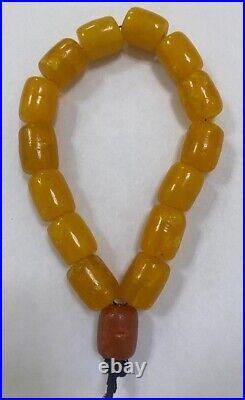 Antique Rare Premium Vintage Old Amber Tesbeh Komboloi Prayer Barrel 14 Beads