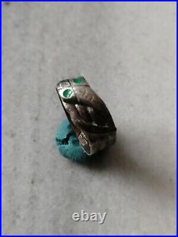 Antique Rare Sterling Silver, Enamel Occult Snake Ring US- 10