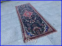 Antique Rare Vintage Runner Handknotted Medallion Floral Wool Boho Runner Rug