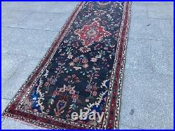 Antique Rare Vintage Runner Handknotted Medallion Floral Wool Boho Runner Rug