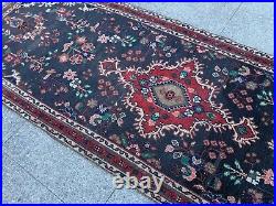 Antique Rare Vintage Runner Handknotted Medallion Floral Wool Boho Runner Rug