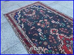 Antique Rare Vintage Runner Handknotted Medallion Floral Wool Boho Runner Rug