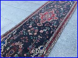 Antique Rare Vintage Runner Handknotted Medallion Floral Wool Boho Runner Rug