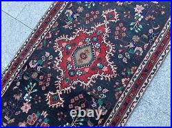 Antique Rare Vintage Runner Handknotted Medallion Floral Wool Boho Runner Rug