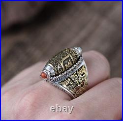 Antique Silver Ring Vintage Rare Rings Handmade Ancient Gold Color Cool Craft