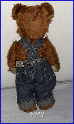 Antique Vintage 12 Mohair Teddy Bear Buddy Lee Denim Jeans Overalls Rare Style