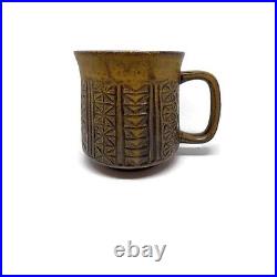 Antique Vintage Hard Pottery Hand Carved Mug Brown, Handle, Rare, over 100 Years