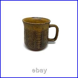 Antique Vintage Hard Pottery Hand Carved Mug Brown, Handle, Rare, over 100 Years