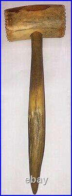 Antique Vintage Primitive Carved Antler Meat Tenderizer Mallet Rare