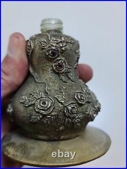 Antique Vintage Rare Empty Carved Copper Arabic Perfume Bottle