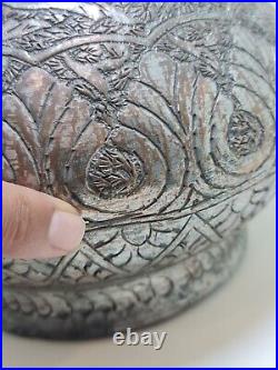 Antique Vintage Rare Hand Carved Persian Brass Vase Copper